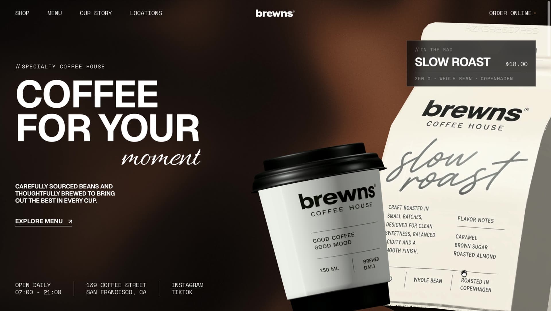 Still from the Brewns Coffee House motion preview